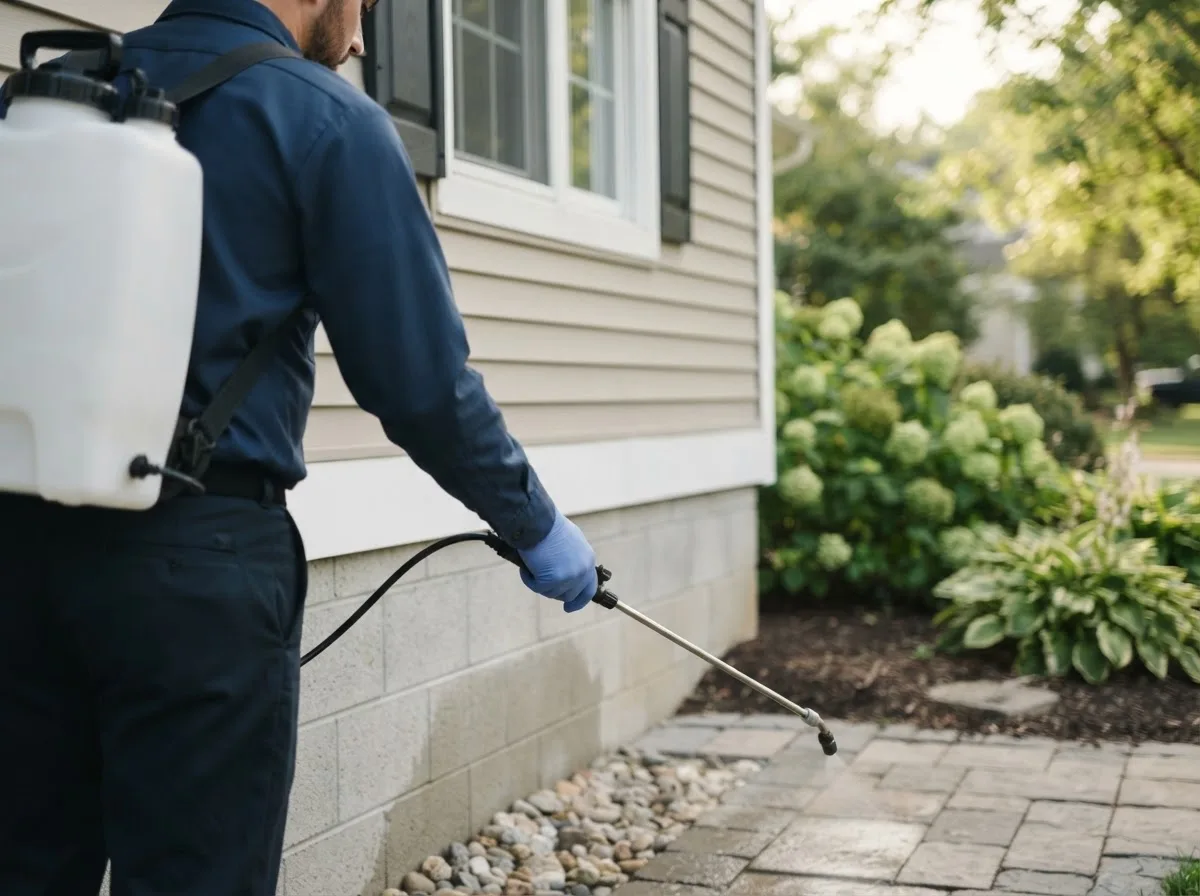 Pest control technician inspecting a home in Wataga, IL